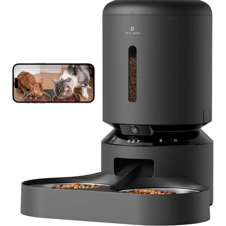 PETLIBRO Smart Automatic Cat Feeder with Camera for Dual Pet Use, 1080P HD Video and Night Vision, 5G WiFi Connectivity, Two-Way Audio, Low Food and Motion Alerts, Dual Tray Design, 5L Capacity, Black