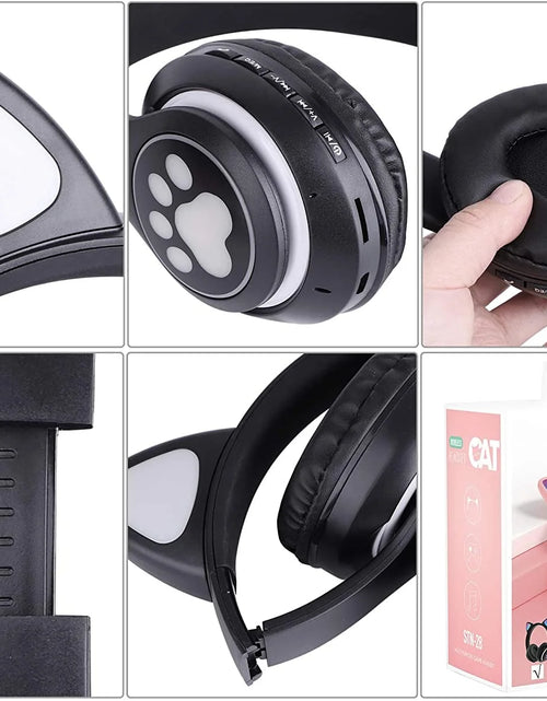 Load image into Gallery viewer, Kids Headphones, Wireless Headphones Cat Ear LED Light up Bluetooth Foldable Headphones over Ear W/Microphone for Online Distant Learning (Black) Christmas Birthday Gift for Boys
