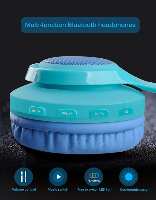 Load image into Gallery viewer, WT-7S Kids Bluetooth Headphones, LED Light up Wireless Foldable Stereo Headset with Microphone and Volume Control for Pc/Iphone/Tv/Ipad (Blue)
