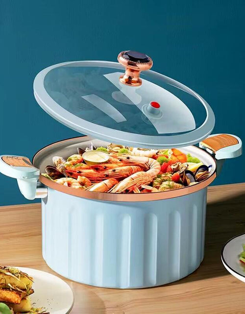 Load image into Gallery viewer, Non-Stick Enamel Micro Pressure Cooker - 2.11 Gallon Large Capacity with Push-Pull Lock for Soups and Stews - Oval Stainless Steel Cookware in White
