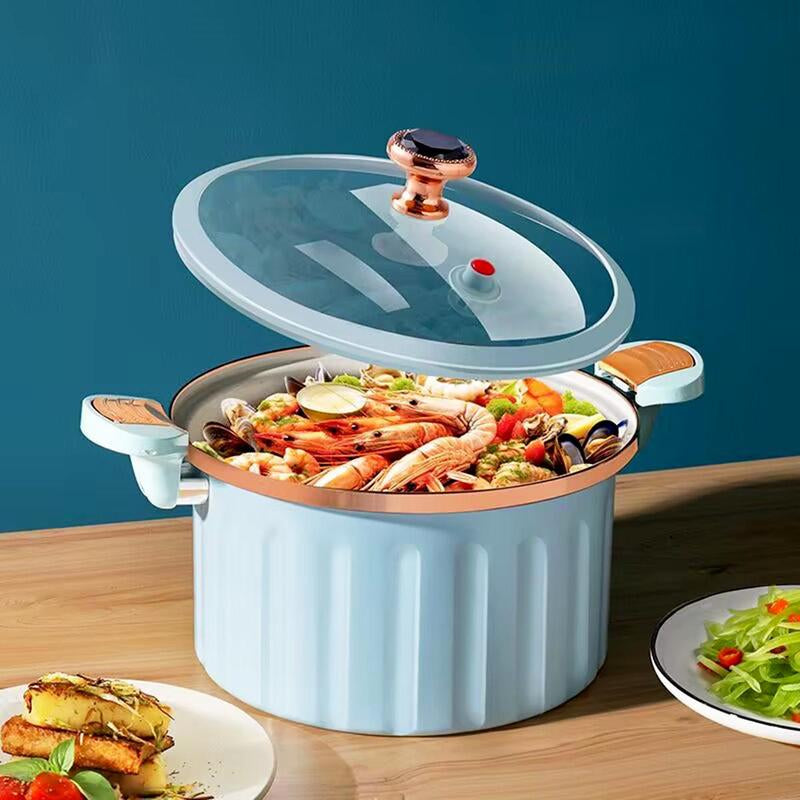 Non-Stick Enamel Micro Pressure Cooker - 2.11 Gallon Large Capacity with Push-Pull Lock for Soups and Stews - Oval Stainless Steel Cookware in White