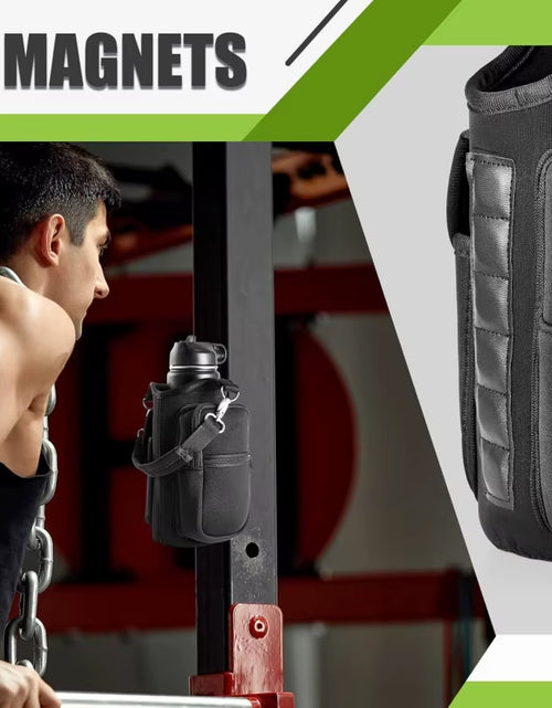 Load image into Gallery viewer, Magnetic Water Bottle Carrier with Phone Pocket and Shoulder Strap - Features 6 Built-In Magnets
