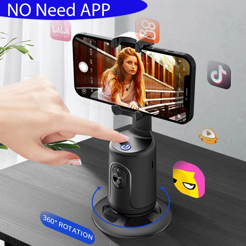 Auto Tracking Gimbal Stabilizer with AI Camera Recognition for Body and Face Tracking, 360° Rotation, Intelligent Follow, and Live Streaming Phone Mount