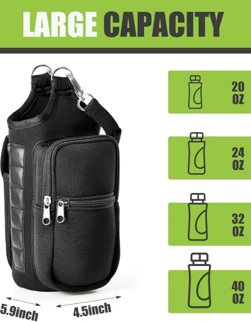 Load image into Gallery viewer, Magnetic Water Bottle Carrier with Phone Pocket and Shoulder Strap - Features 6 Built-In Magnets
