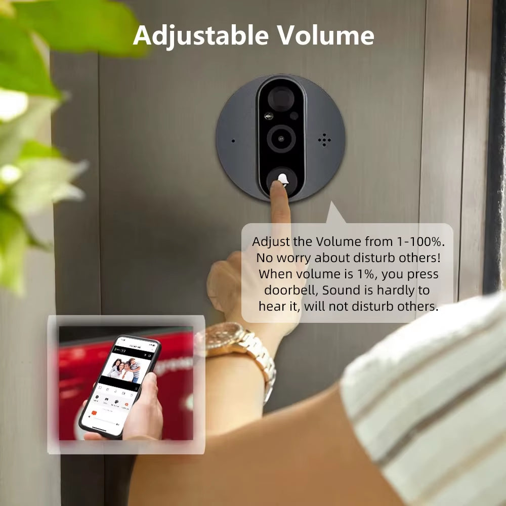 3MP Smart Life Tuya 1080P Wi-Fi Doorbell Eye Peephole Camera with 5000mAh Battery, PIR Motion Detection, IR Night Vision, Alexa and Google Assistant Compatible