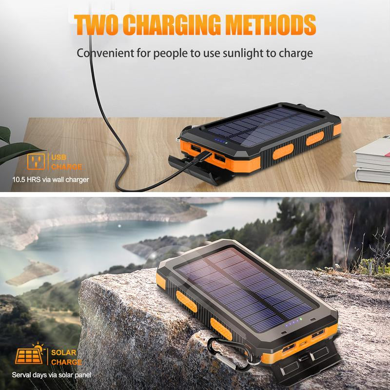 Solar-Powered Portable Charger with Dual USB Output and Flashlight, Wireless Car Charging Capability, Ideal for Travel and Electronic Devices