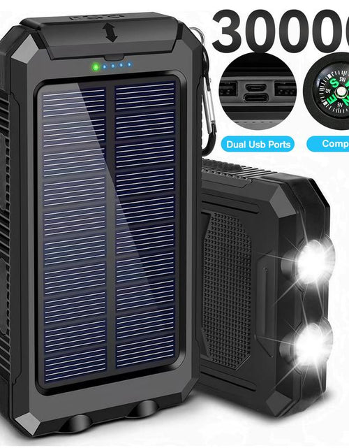 Load image into Gallery viewer, Solar-Powered Portable Charger with Dual USB Output and Flashlight, Wireless Car Charging Capability, Ideal for Travel and Electronic Devices
