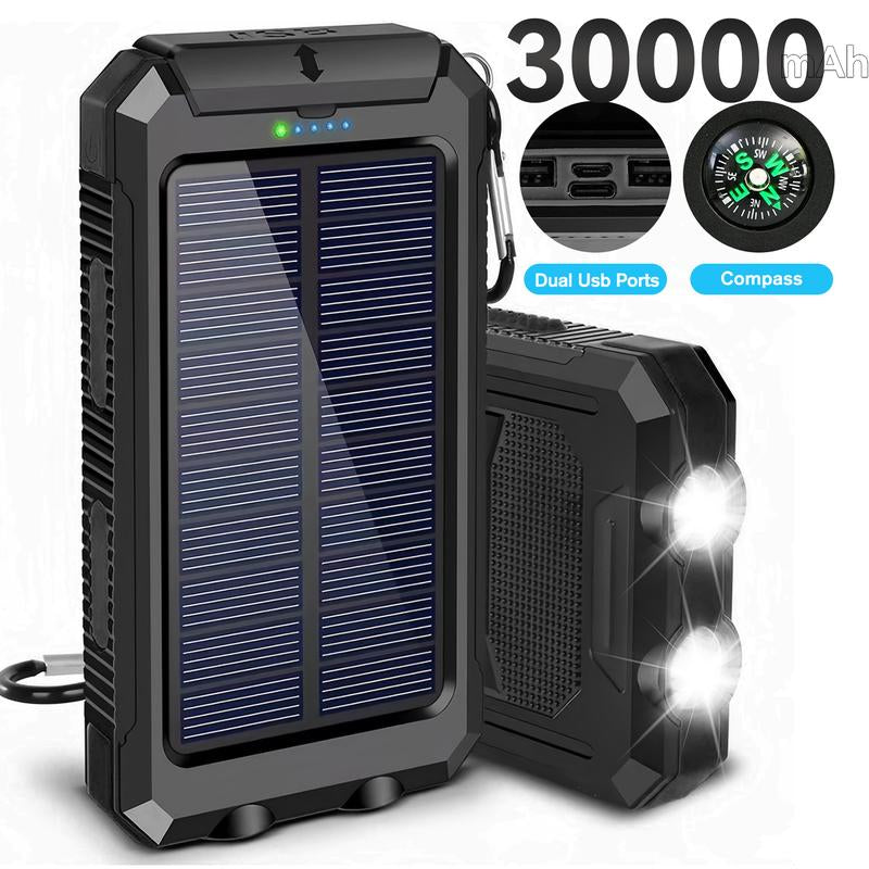 Solar-Powered Portable Charger with Dual USB Output and Flashlight, Wireless Car Charging Capability, Ideal for Travel and Electronic Devices