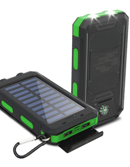 Load image into Gallery viewer, Solar-Powered Portable Charger with Dual USB Output and Flashlight, Wireless Car Charging Capability, Ideal for Travel and Electronic Devices
