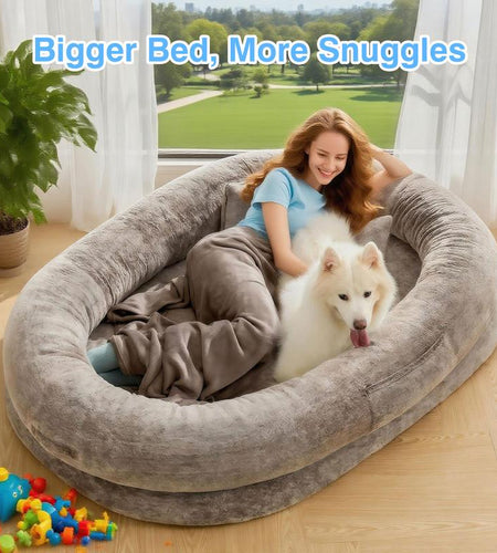 XL Orthopedic Faux Fur Dog Bed for Adults and Pets | Cozy Lounger with Pillow and Blanket | Washable Bedding, Ideal Gift for Pet Enthusiasts