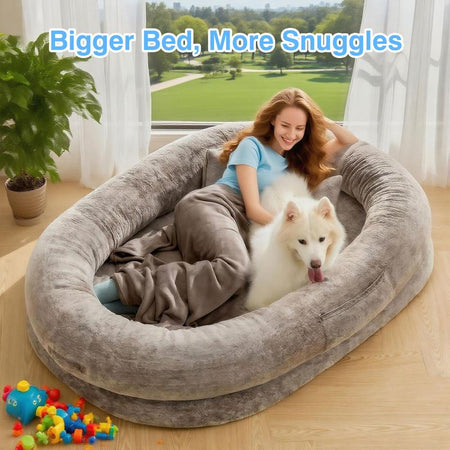 XL Orthopedic Faux Fur Dog Bed for Adults and Pets | Cozy Lounger with Pillow and Blanket | Washable Bedding, Ideal Gift for Pet Enthusiasts