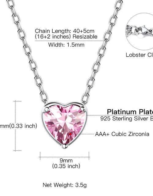 Load image into Gallery viewer, Women 925 Sterling Silver Birthstone Love Heart Necklace, Birthday Valentines Gift
