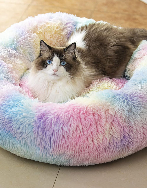 Load image into Gallery viewer, anti Anxiety round Fluffy Plush Faux Fur Warm Washable Dog Bed &amp; Cat Bed, Original Bed for Small Medium Large Pets,Used to Relieve Joints and Improve Sleep（20&quot;/24&quot;/27&#39;&#39;） (20&quot;, Rainbow)
