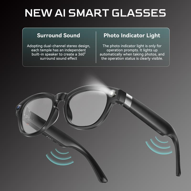AI Smart Glasses with 1080P HD Camera, Real-Time AI Translation, and Open-Ear Bluetooth Speaker for Men and Women