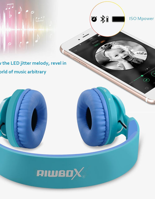 Load image into Gallery viewer, WT-7S Kids Bluetooth Headphones, LED Light up Wireless Foldable Stereo Headset with Microphone and Volume Control for Pc/Iphone/Tv/Ipad (Blue)
