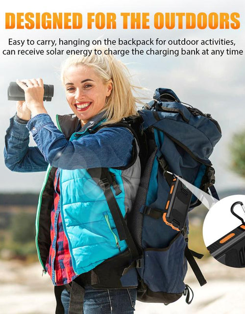 Load image into Gallery viewer, Solar-Powered Portable Charger with Dual USB Output and Flashlight, Wireless Car Charging Capability, Ideal for Travel and Electronic Devices
