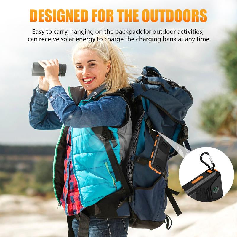 Solar-Powered Portable Charger with Dual USB Output and Flashlight, Wireless Car Charging Capability, Ideal for Travel and Electronic Devices