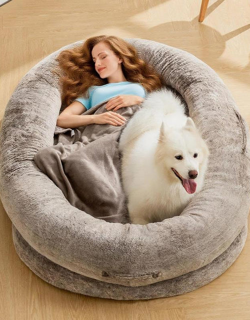 Load image into Gallery viewer, XL Orthopedic Faux Fur Dog Bed for Adults and Pets | Cozy Lounger with Pillow and Blanket | Washable Bedding, Ideal Gift for Pet Enthusiasts
