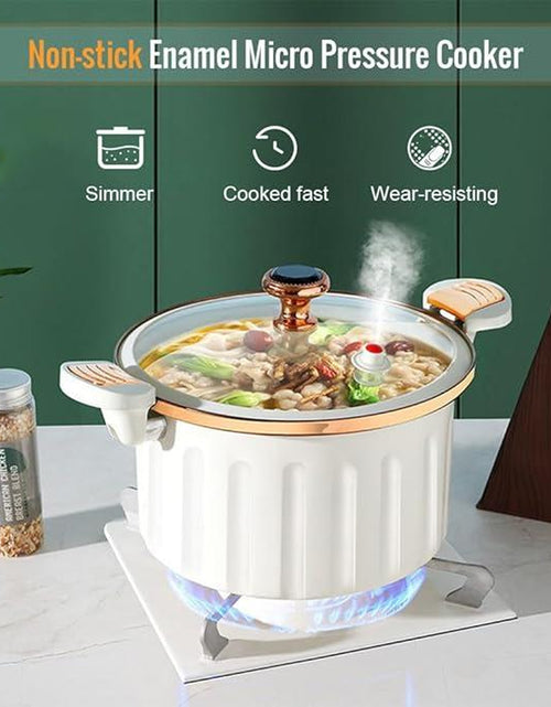 Load image into Gallery viewer, Non-Stick Enamel Micro Pressure Cooker - 2.11 Gallon Large Capacity with Push-Pull Lock for Soups and Stews - Oval Stainless Steel Cookware in White
