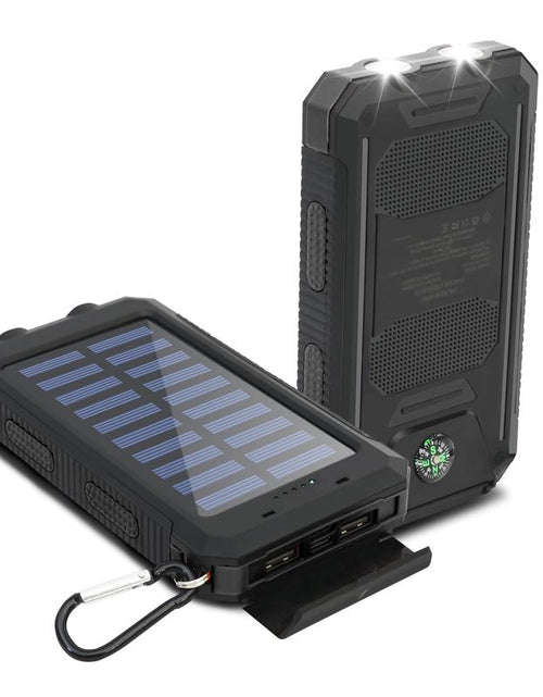 Load image into Gallery viewer, Solar-Powered Portable Charger with Dual USB Output and Flashlight, Wireless Car Charging Capability, Ideal for Travel and Electronic Devices
