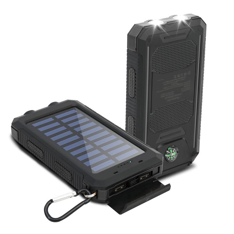 Solar-Powered Portable Charger with Dual USB Output and Flashlight, Wireless Car Charging Capability, Ideal for Travel and Electronic Devices