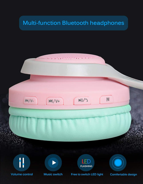 Load image into Gallery viewer, WT-7S Bluetooth Headphones Light Up, Foldable Stero Wireless Headset with Microphone and Volume Control for Pc/Cell Phones/Tv/Ipad (Pink Green)
