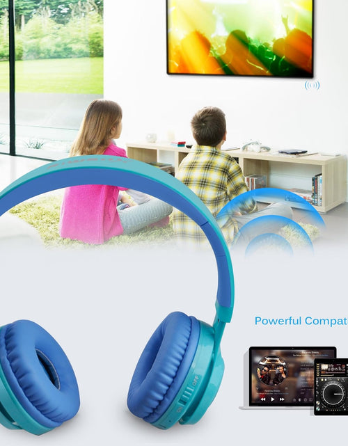 Load image into Gallery viewer, WT-7S Kids Bluetooth Headphones, LED Light up Wireless Foldable Stereo Headset with Microphone and Volume Control for Pc/Iphone/Tv/Ipad (Blue)
