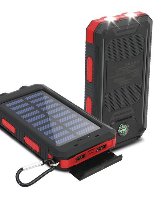 Load image into Gallery viewer, Solar-Powered Portable Charger with Dual USB Output and Flashlight, Wireless Car Charging Capability, Ideal for Travel and Electronic Devices

