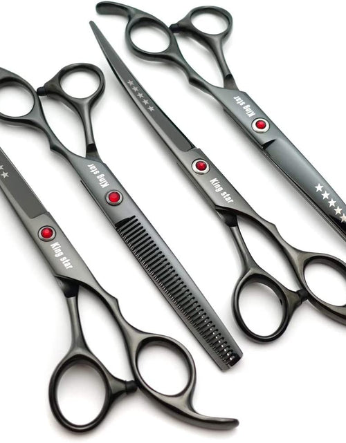 Load image into Gallery viewer, 7.0In Titanium Professional Dog Grooming Scissors Set,Straight &amp; Thinning &amp; Curved Scissors 4Pcs Set for Dog Grooming (Bright Black)
