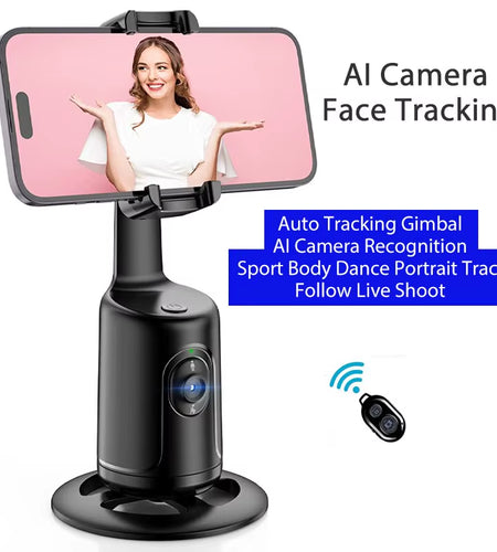 Auto Tracking Gimbal Stabilizer with AI Camera Recognition for Body and Face Tracking, 360° Rotation, Intelligent Follow, and Live Streaming Phone Mount