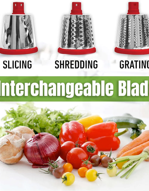 Load image into Gallery viewer, Rotary Cheese Grater Hand Crank, Stainless Steel Rotary Graters for Kitchen with 3 Blades, Vegetable Slicer, Cheese Grater with Suction Cup Base, Dishwasher Safe
