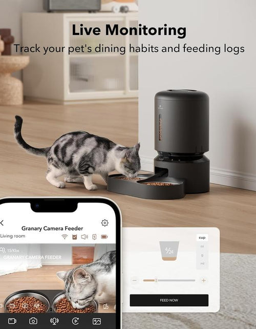 Load image into Gallery viewer, PETLIBRO Smart Automatic Cat Feeder with Camera for Dual Pet Use, 1080P HD Video and Night Vision, 5G WiFi Connectivity, Two-Way Audio, Low Food and Motion Alerts, Dual Tray Design, 5L Capacity, Black
