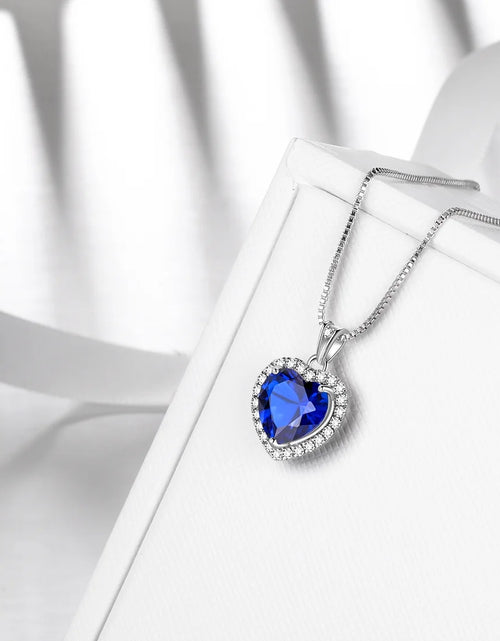 Load image into Gallery viewer, September Birthstone Necklace for Women, Blue Heart Necklace Sapphire Crystal CZ 925 Sterling Silver Necklaces Pendant Jewelry Girls Birthday Valentine&#39;S Day Gifts
