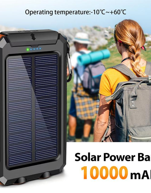 Load image into Gallery viewer, Solar-Powered Portable Charger with Dual USB Output and Flashlight, Wireless Car Charging Capability, Ideal for Travel and Electronic Devices
