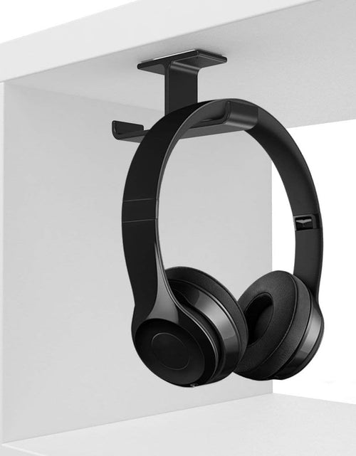 Load image into Gallery viewer, Headphone Headset Holder,  Headphones Stand Hanger Hook Aluminum Stick-On Adhesive under Desk Dual Headsets Holder Mount Gaming Accessories for All Headphones, Black

