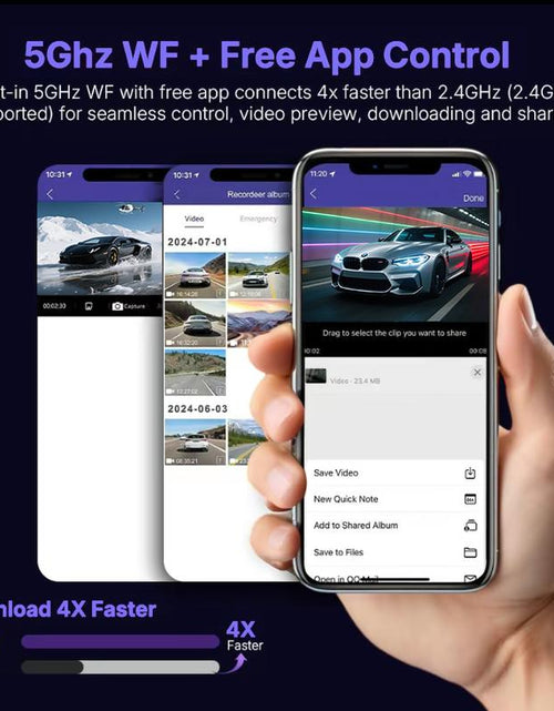 Load image into Gallery viewer, Dual Full HD Dash Camera with Front and Rear Coverage, Built-In WiFi, 64GB Card, 4&quot; IPS Screen, Enhanced Night Vision, HDR, App Control, and 24-Hour Parking Monitoring
