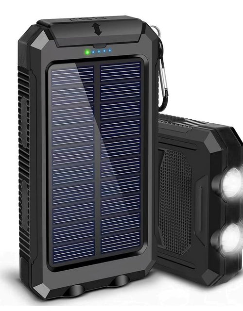 Load image into Gallery viewer, Solar-Powered Portable Charger with Dual USB Output and Flashlight, Wireless Car Charging Capability, Ideal for Travel and Electronic Devices
