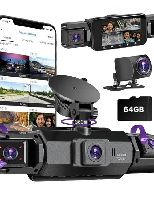 Load image into Gallery viewer, Dual Full HD Dash Camera with Front and Rear Coverage, Built-In WiFi, 64GB Card, 4&quot; IPS Screen, Enhanced Night Vision, HDR, App Control, and 24-Hour Parking Monitoring
