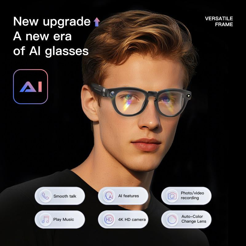 AI Smart Glasses with 1080P HD Camera, Real-Time AI Translation, and Open-Ear Bluetooth Speaker for Men and Women