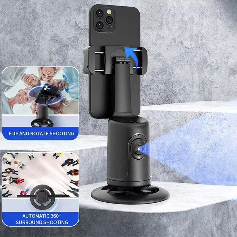Auto Tracking Gimbal Stabilizer with AI Camera Recognition for Body and Face Tracking, 360° Rotation, Intelligent Follow, and Live Streaming Phone Mount