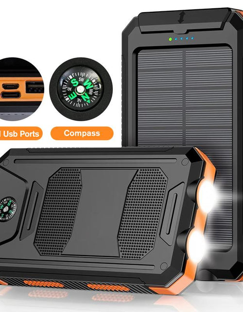 Load image into Gallery viewer, Solar-Powered Portable Charger with Dual USB Output and Flashlight, Wireless Car Charging Capability, Ideal for Travel and Electronic Devices
