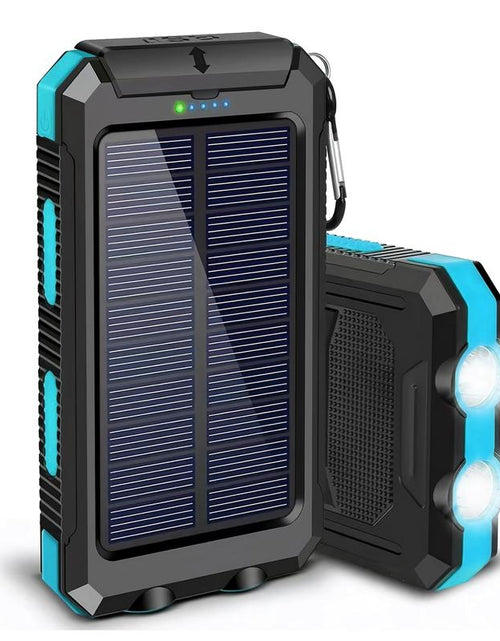 Load image into Gallery viewer, Solar-Powered Portable Charger with Dual USB Output and Flashlight, Wireless Car Charging Capability, Ideal for Travel and Electronic Devices
