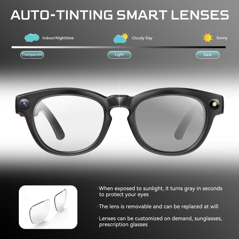 AI Smart Glasses with 1080P HD Camera, Real-Time AI Translation, and Open-Ear Bluetooth Speaker for Men and Women