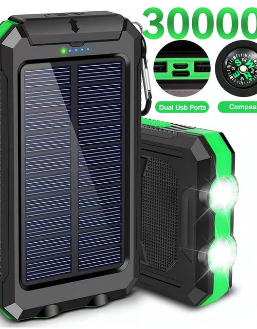 Load image into Gallery viewer, Solar-Powered Portable Charger with Dual USB Output and Flashlight, Wireless Car Charging Capability, Ideal for Travel and Electronic Devices
