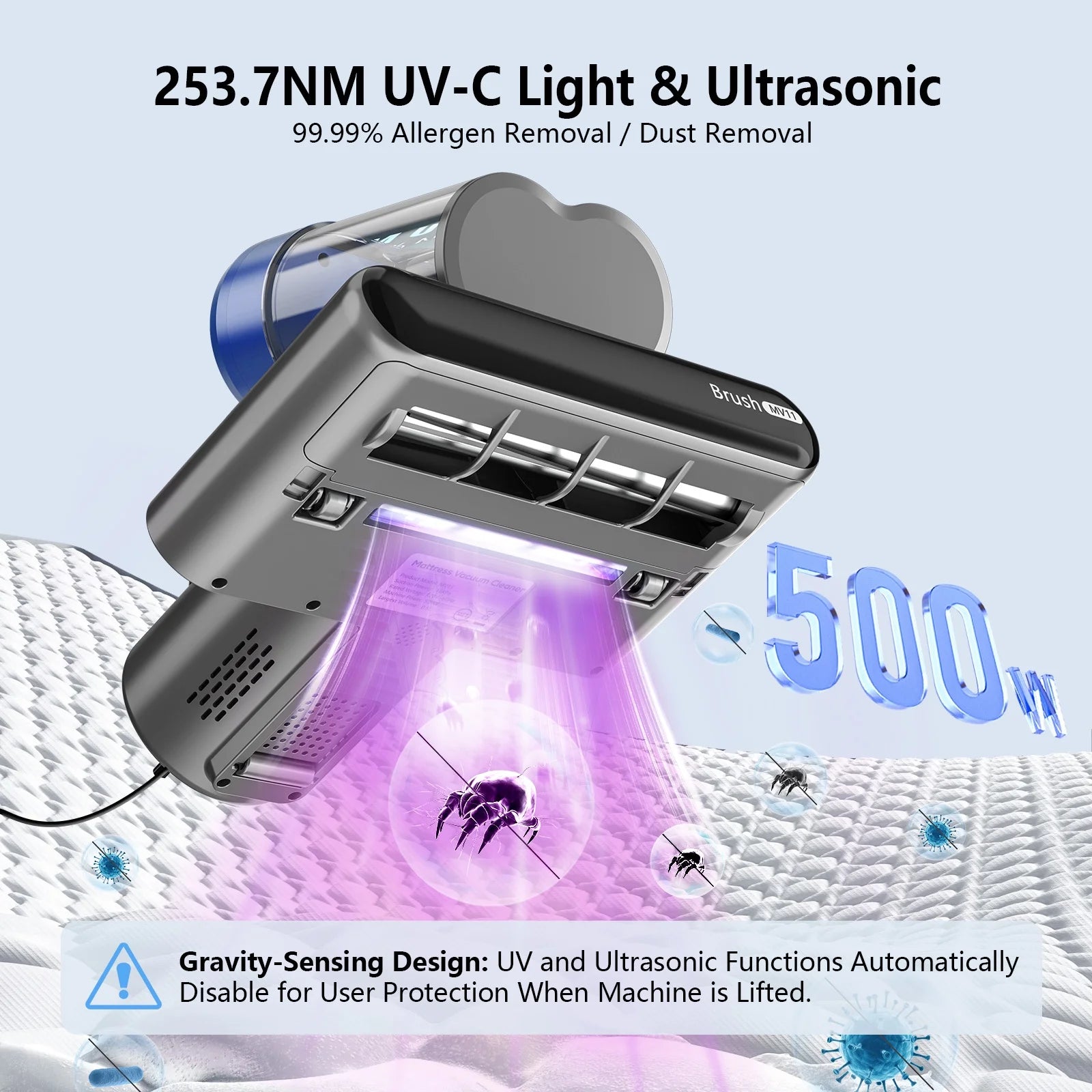 16Kpa Handheld Mattress Vacuum Cleaner, UV Light for Deep Cleaning Beds & Sofas