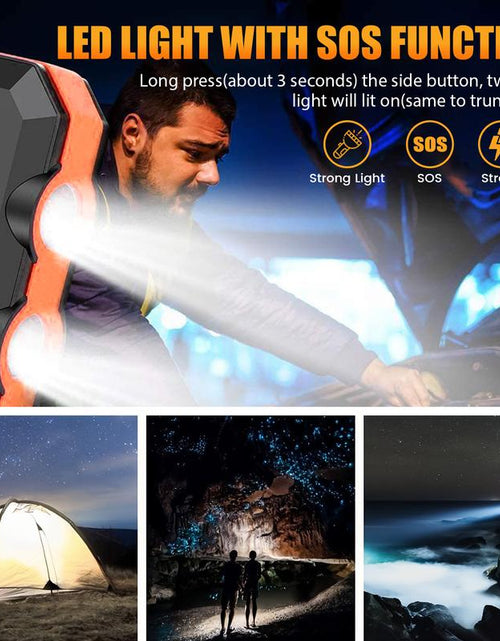 Load image into Gallery viewer, Solar-Powered Portable Charger with Dual USB Output and Flashlight, Wireless Car Charging Capability, Ideal for Travel and Electronic Devices
