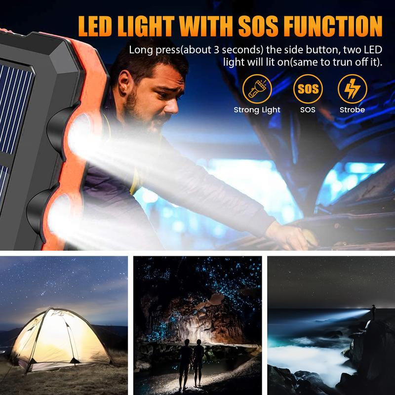 Solar-Powered Portable Charger with Dual USB Output and Flashlight, Wireless Car Charging Capability, Ideal for Travel and Electronic Devices