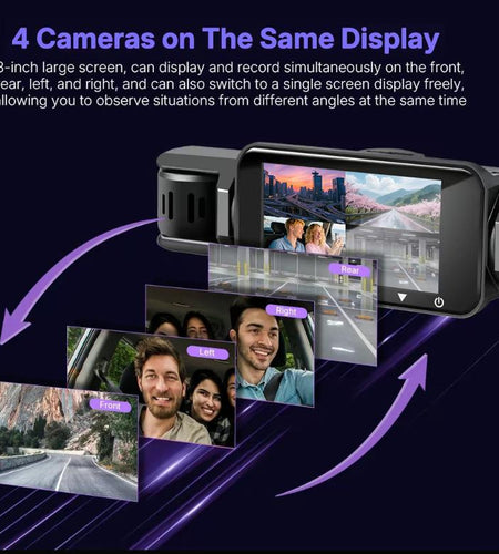 Dual Full HD Dash Camera with Front and Rear Coverage, Built-In WiFi, 64GB Card, 4" IPS Screen, Enhanced Night Vision, HDR, App Control, and 24-Hour Parking Monitoring
