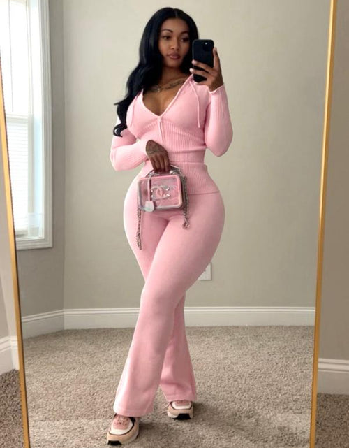 Load image into Gallery viewer, Usboutique Women&#39;s Chic 2-Piece Sweatsuit - Yellow Zip-Up Hoodie with Pockets and Flare Yoga Pants, Trendy Lounge Set for Casual Fall/Winter Wear, Athleisure Apparel
