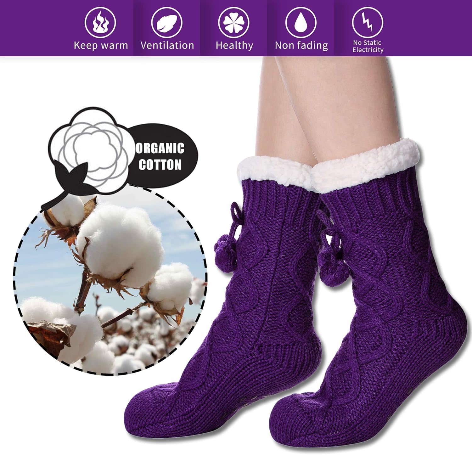 Womens Non Slip Slipper Socks Winter Warm Soft Cozy Fuzzy Fleece-Lined Grippers Home Socks